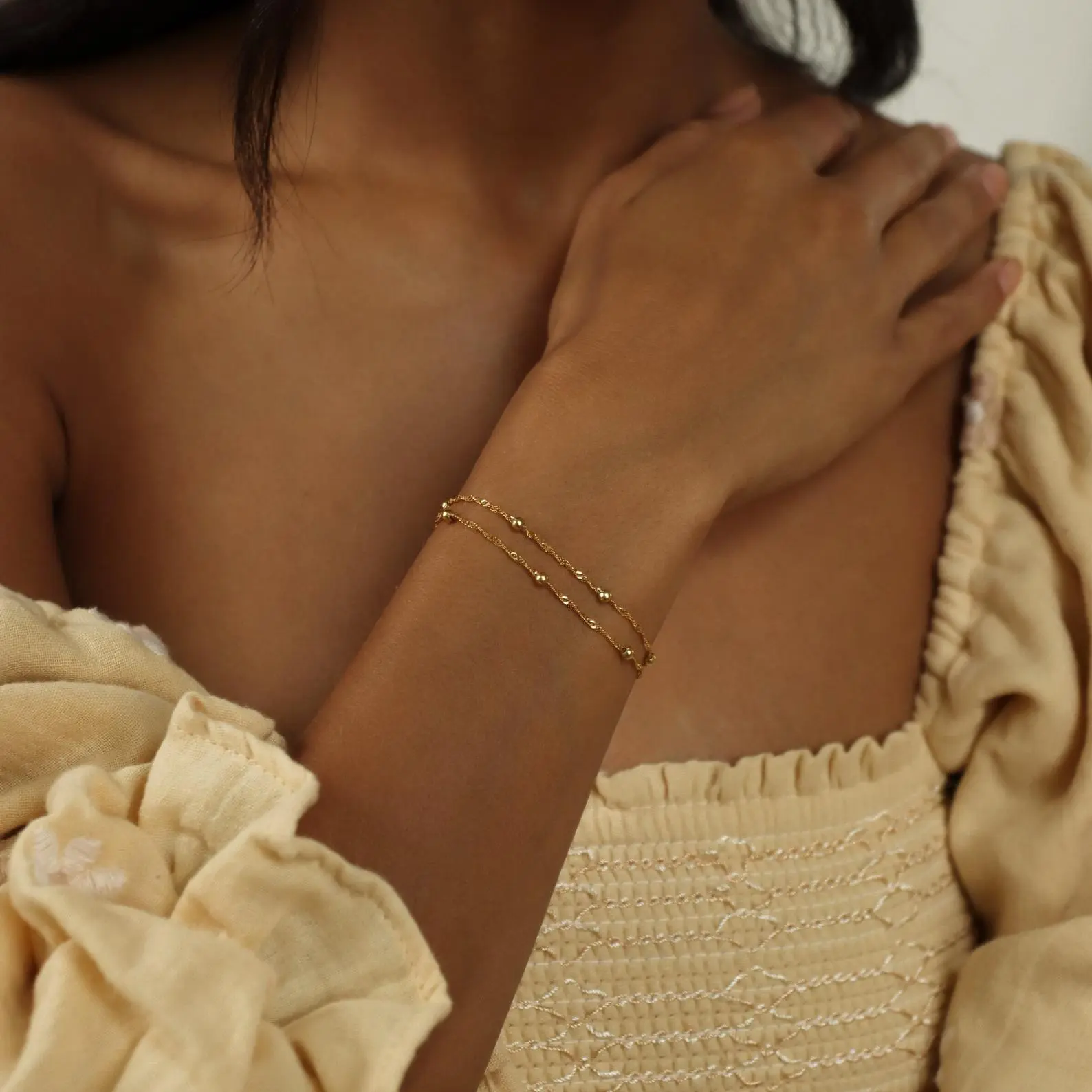 Duo Bead Chain Bracelet by Caitlyn Minimalist - Delicate Beaded Chain Bracelet in Gold - Boho Summer Jewelry - Perfect for Everyday Wear