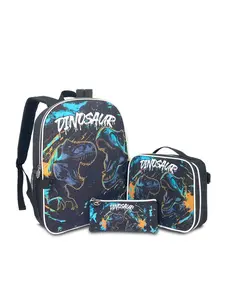 Cool Dinosaur Print Backpack Set, Oxford Fabric, Cartoon Style, Preppy Design, Lightweight & Portable, All Seasons Use