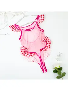 Women's Sexy Bodysuit, Pearl Heart Hollow Out Design for Music Festival, clothes for women Plaid Wire-Free One-Piece Lingerie, Perfect for Private Party plus size clothes