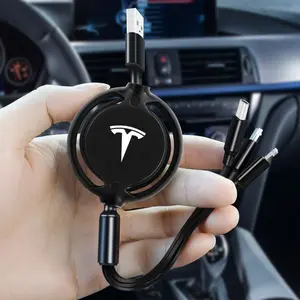Car Emblem Interior 3 In 1 Micro USB Type C Fast Charging Durable Cable Auto Accessories For Tesla Model 3 Model S Model X Model Y Cybertruck Roadster SpaceX Tesla Compatibility