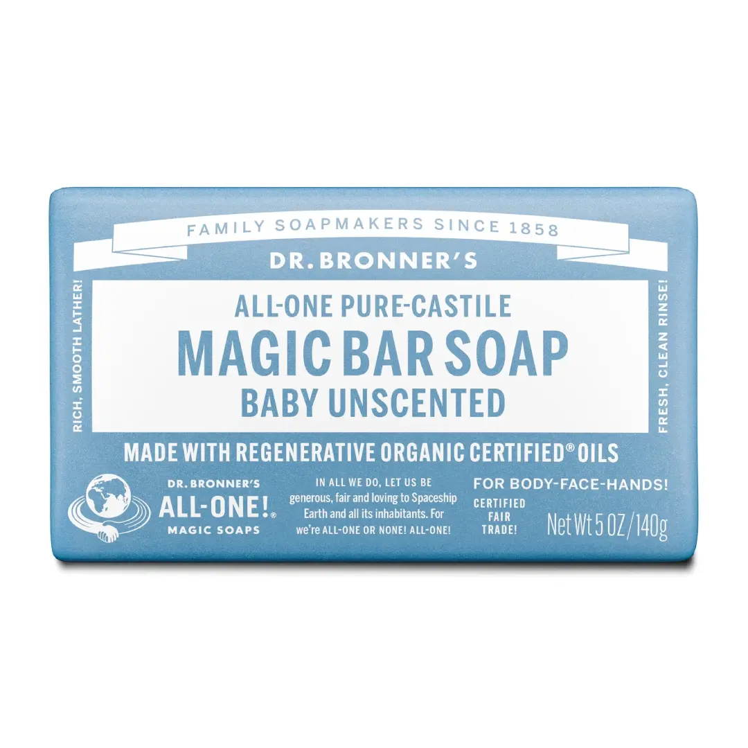 Dr. Bronner's Magic Bar Soap – Baby Unscented - Pure-Castile Soap - 5 oz