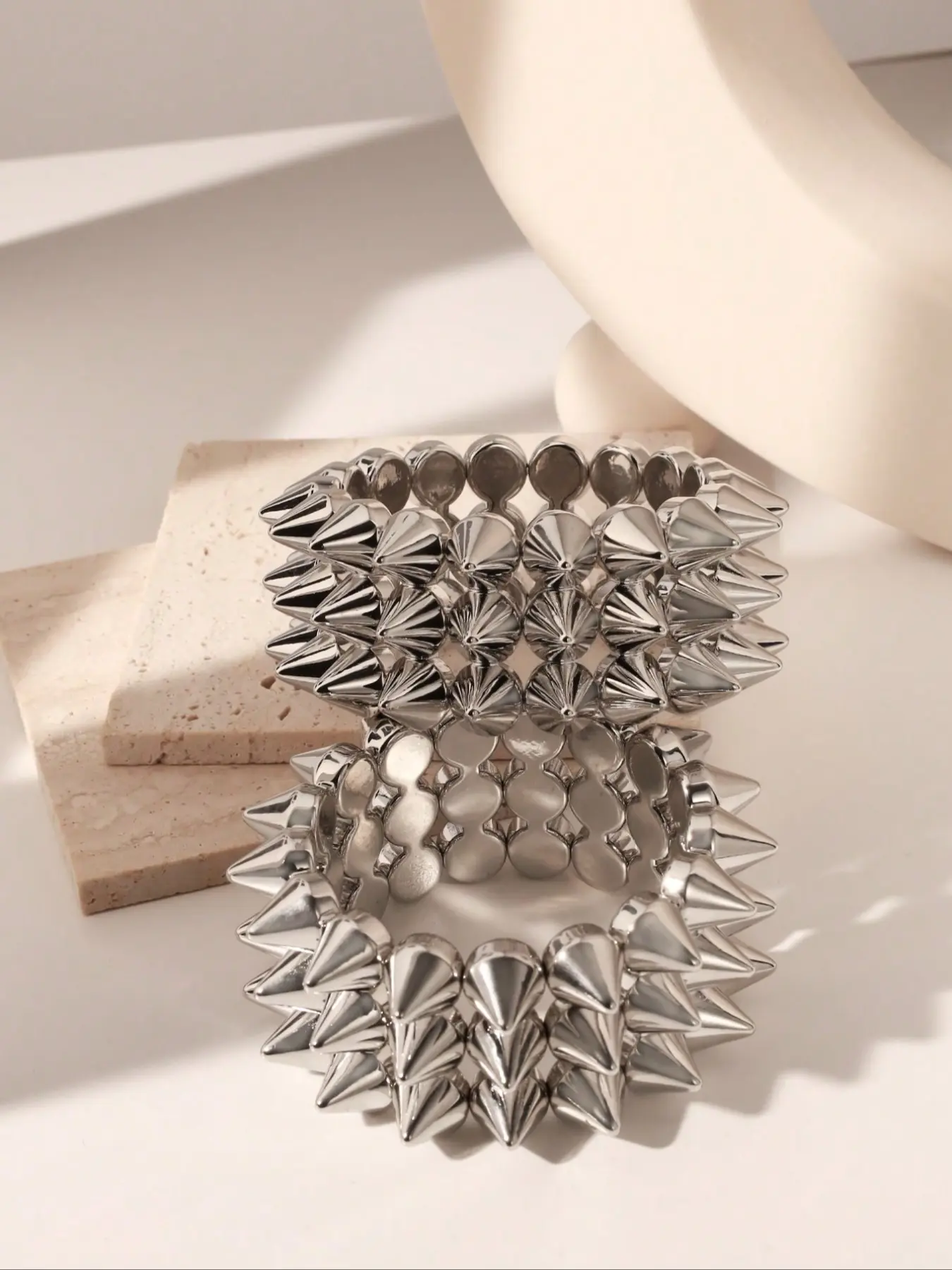 Punk Style Rivet Spikes Bracelet Set, High Quality Bracelet, Stackable Bracelets, Unisex Silver Color Edgy Cuff for Daily Use & Festivals, Trendy Accessory for Parties, Trendy Stack Bangle, Stacking Bangles, Fashion Cool Accessories, Bracelets Jewelry