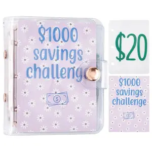 Mini Binder, $1000 Savings Challenge Binder, Portable Budget Planner Notebook with Cash Envelopes, Reusable Saving Organizer for Home Office School