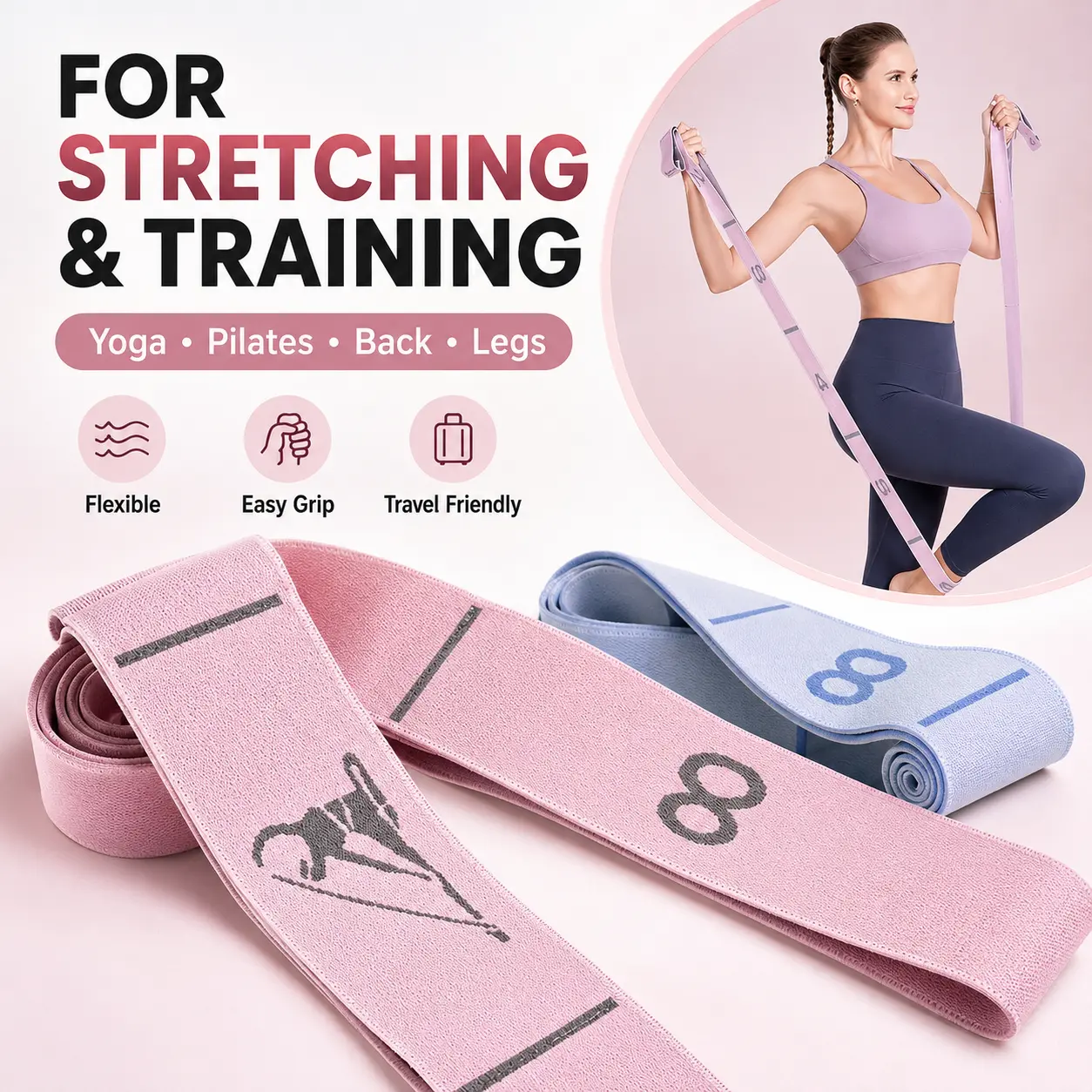 Unisex Adjustable Functional Multi-Loop Numbered Stretching Strap for Yoga, Pilates, Leg Flexibility and Full Body Training
