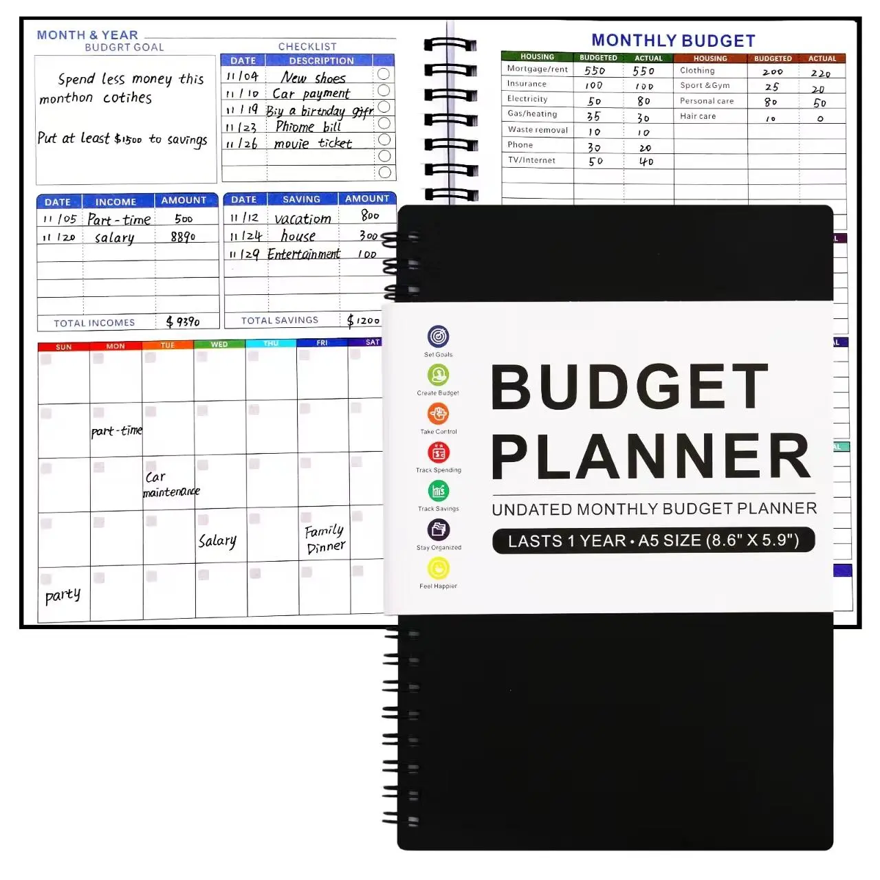 A5 Budget Planner, Monthly Budget Planner, 1 Count Undated Budget Financial Planner, Budget Notebook for Indoor & Outdoor, Bill Planner, Budget Planner And Monthly Bill Organizer
