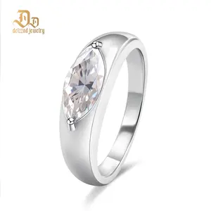 Delzzad 1ct Vintage Bezel Solitaire Marquise Ring Band Engagement Wedding Band Ring D Color VVS Synthetic Moissanite Ring Jewelry S925 Perfect Birthday Engagement Wedding Anniversary Christmas Gift