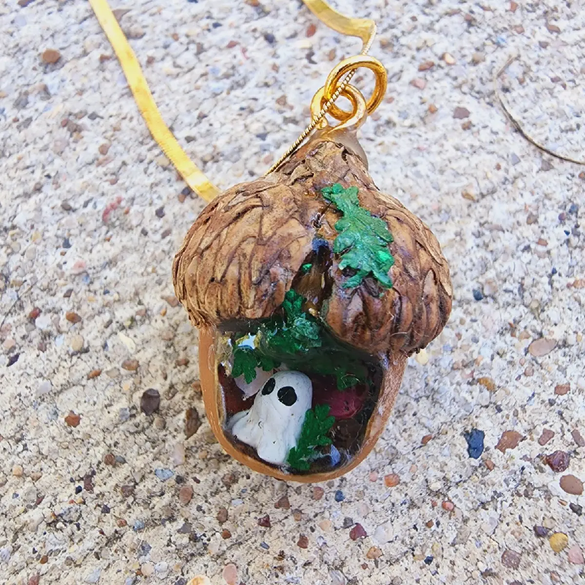 Haunted Acorn Necklace with Gold Chain - Perfect for Halloween and Spooky Occasions