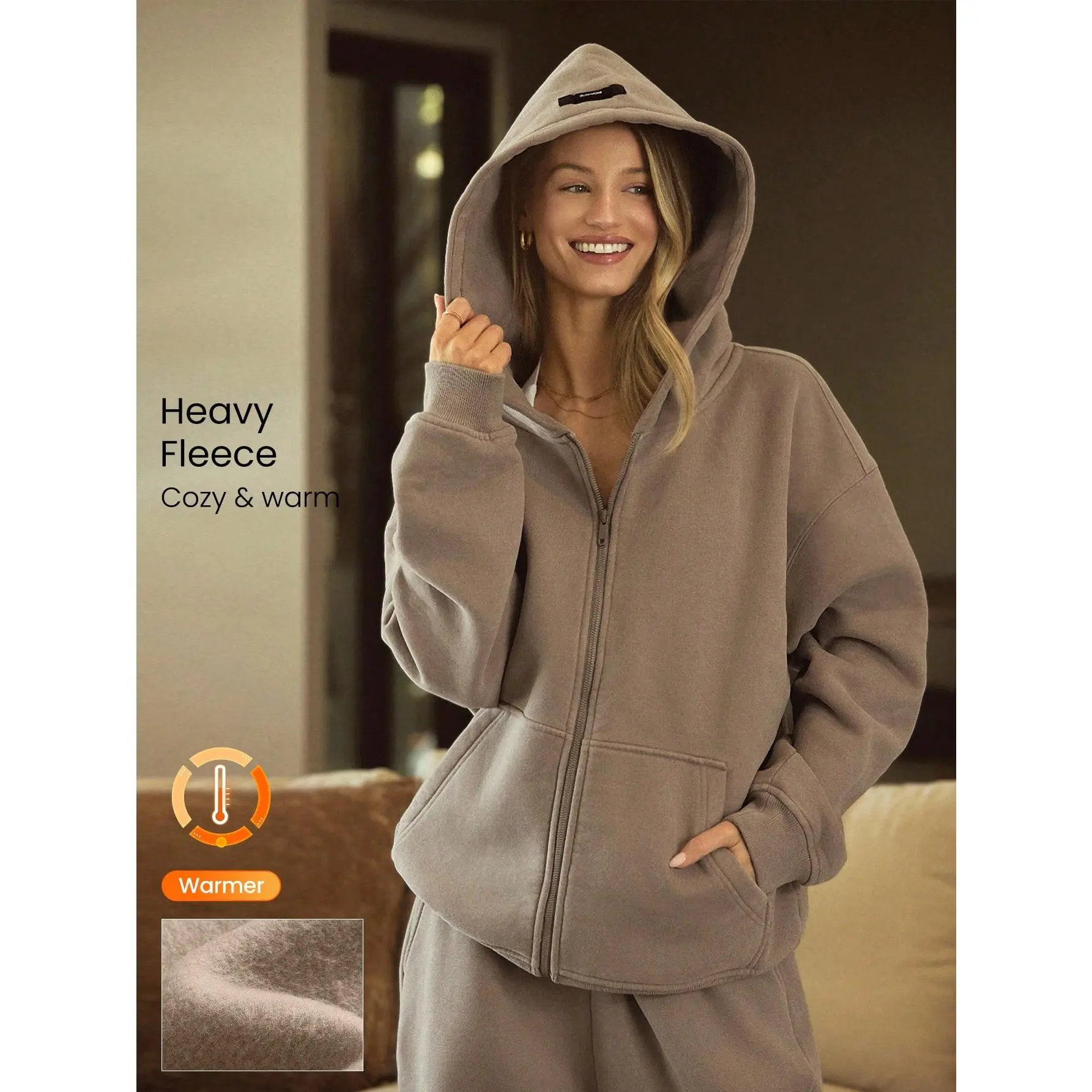 GLOWMODE Heavyweight Fleece Oversized Hoodie Jacket Side Pocket Thick Thermal Warm Winter TikTokShopBlackFriday