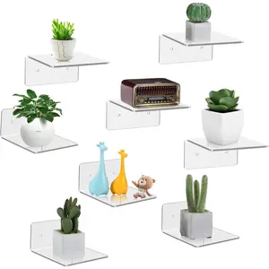 8 Pack Small Wall Shelf, 4'' Acrylic Shelves Display Ledges for Storage & Decoration, Small Floating Shelf for Wall with 2 Types of Installation (Adhesive or Screw)
