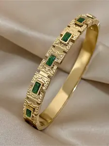 1 piece fashionable retro gold women's bracelet, green elegant cuff bracelet for teenage girls, jewelry gift for daily parties sisters, mothers and daughters