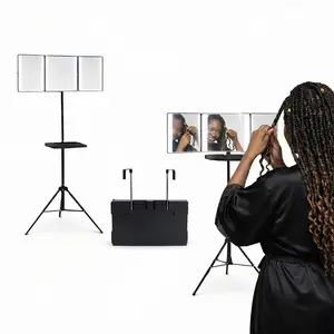 360 Mirror - 3 Way Mirror for Self Hair Styling Adjustable Trifold Barber Mirror to Cut Your Own Hair - Tri Fold Self Haircut System for Men - Three Sided Mirror for hair (With LED)