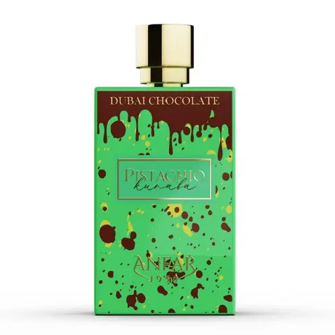 Anfar Dubai Chocolate Pistachio Kunafa Eau De Parfum (2.8 oz/80ml) - Unisex Rich Gourmand Arabian Fragrance, Elegant Bottle Single Item with Pistachio, Caramel, Chocolate, Amber Notes