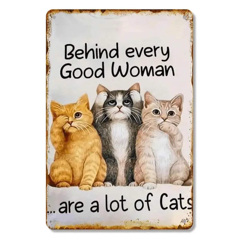 Vintage Cat Tinplate Wall Art Plaque - Durable Rust-Proof Metal Signs, 8x12 in Vintage Plaque Decor, Indoor Home Bar Signage, Indoor Outdoor Use, Home Ornaments