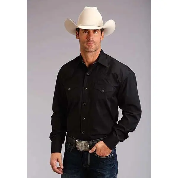 Stetson 0158 Solid Poplin (Black) - Men's Western Shirt