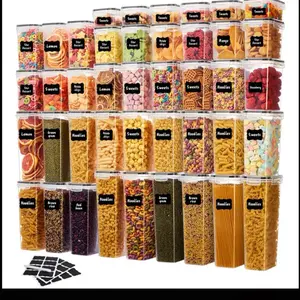 6/ 12/ 24/ 36/ 48/ Set of Sealed Food Storage Containers, (3/ 6/ 12/ 18/ 24 Cans And 3/ 6/ 12/ 18/ 24 LIDS) Multi-Size Kitchen Essentials Pantry Organizer And Storage, Healthy Plastic Food Cans for Grains, Flour, Sugar, Pasta, Including Labels And Markers