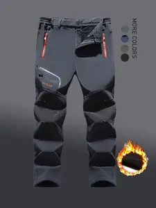Men's Fleece Lined Outdoor Pants, Windproof Waterproof Warm Long Hiking Camping Skiing Soft Shell Trousers with Belt