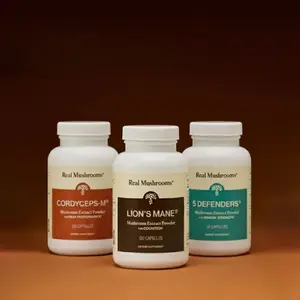 Real Mushrooms Lion's Mane, Cordyceps & 5 Defenders Bundle | Brain, Energy & Immune Support | The Big 3 | 100% Mushrooms, No Fillers