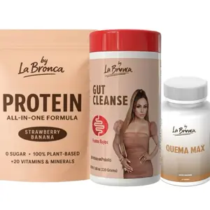 La Bronca BY LA BRONCA BUNDLE VEGAN PROTEIN STRAWBERRY BANANA QUEMA MAX & GUT CLEANSE with Senna Leaf Probiotics Cinnamon Hibiscus