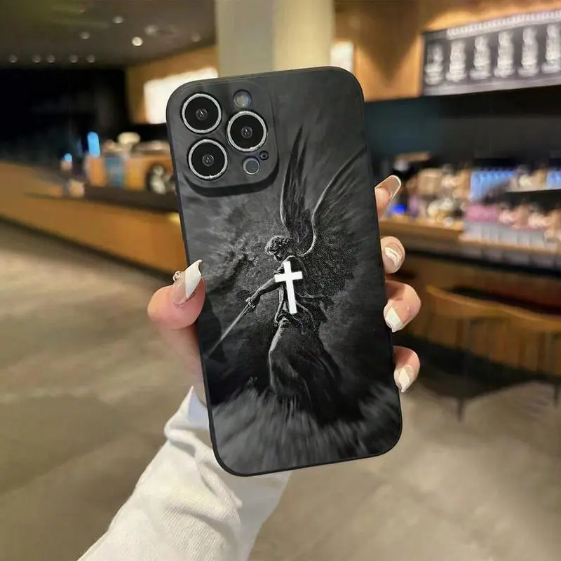Crucifix Judgment Angel cross pattern, affordable and shockproof silicone protective soft case, suitable for girls and women. Compatible with iPhone 17/16/15/14/13/12/11/X/XS/XSMAX/16E. Perfect as a gift for friends and family, or for personal use., Acces