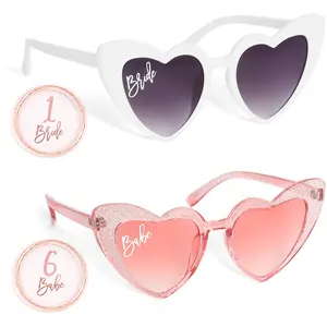 Effortless Events Bachelorette Sunglasses, Bridesmaid Sunglasses, Heart White & Pink Bride Sunglasses for Bachelorette Party 1 White + 6 Light Pink Glitter