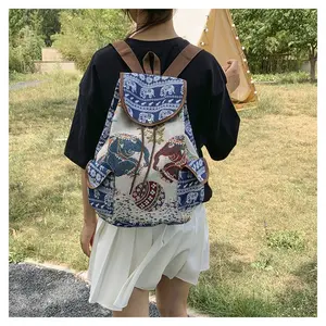 Embroidered backpack, Student backpack, elephant embroidered printed women's linen backpack, ethnic cute jacquard embroidered leisure backpack, embroidered design, large-capacity backpack, multi-purpose backpack, suitable for gifts, Christmas gifts