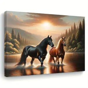 1pc Horse Canvas Art Print, Wooden Frame Wall Hanging Decoration, Suitable for Living Room, Bedroom, Kitchen, Office, School, Classroom, Holiday Gift for Her/Him, Artist Home & Office Decoration, 2D, Artistic