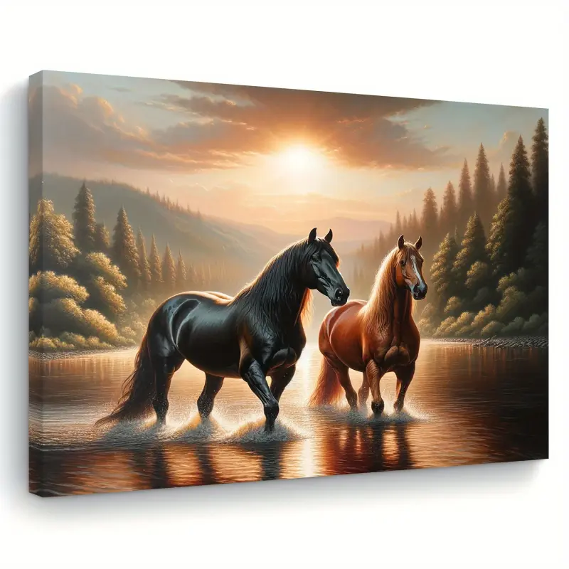 1pc Horse Canvas Art Print, Wooden Frame Wall Hanging Decoration, Suitable for Living Room, Bedroom, Kitchen, Office, School, Classroom, Holiday Gift for Her/Him, Artist Home & Office Decoration, 2D, Artistic