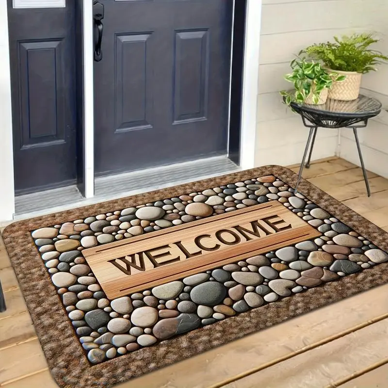 Stone Welcome Mat - Non-Slip Entryway Rug for Indoor/Outdoor Use, Rustic Farmhouse Decor Doormat, Weatherproof & Heavy-Duty for Front Door, Patio & Porch Decorative Rug Mat Decorative Fluffy Rug