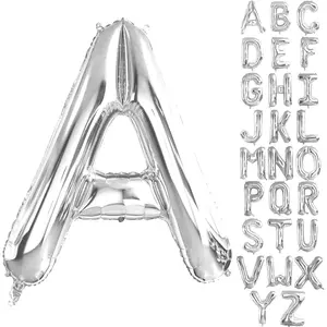 40 Inch Large Silver Letter A Balloons Big Size Jumbo Mylar Foil Helium Balloon for Birthday Party Celebration Decorations Alphabet Silver A