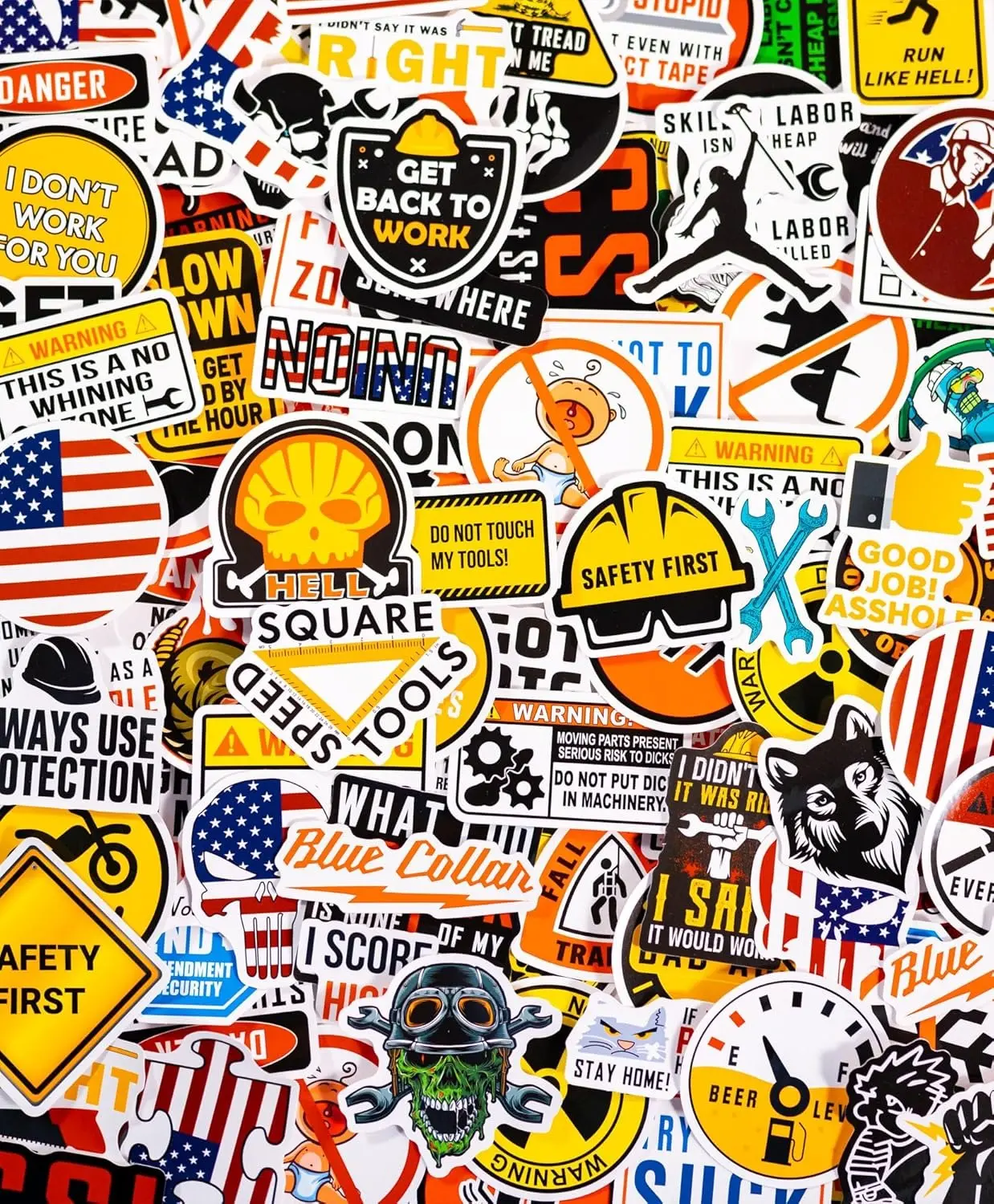 150pcs Funny Hard Hat Stickers for Adults - Waterproof Vinyl Blue Collar Stickers for Men | Cool Helmet, Construction & Welding Decals for Tool Box