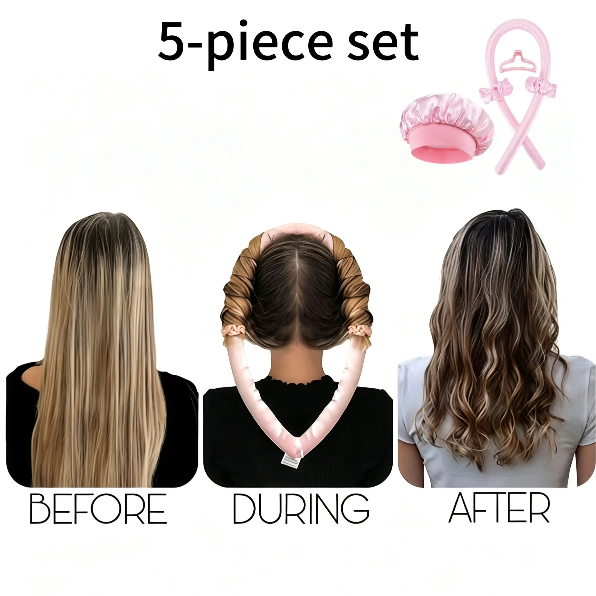Lazy Person Hair Curler, Silk Sleep Cap Set, Natural Curly Hair Care, Wave Hair Tool, Damage-Free Soft Shiny Waves, Long Hair Styling, Heatless Hair Curler
