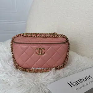 Pre-owned CHANEL Small Long Vanity Case Pink Quilted Lambskin Leather Gold Hardware Seasonal Limited Edition Chain Crossbody Bag 2018 2022 Serial CLTGJX67 HK