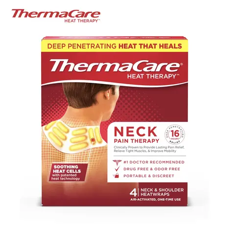 ThermaCare Neck & Shoulder Heat Wraps – Drug-Free Heat Therapy, 4 Count