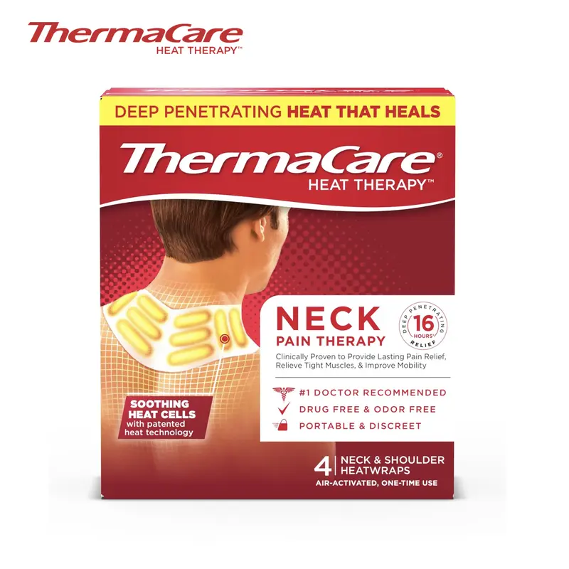ThermaCare Neck & Shoulder Heat Wraps – Drug-Free Heat Therapy, 4 Count