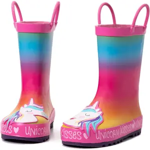 X-SOK02     Kids Rain Boots Waterproof Printed Rubber boots with Handles
