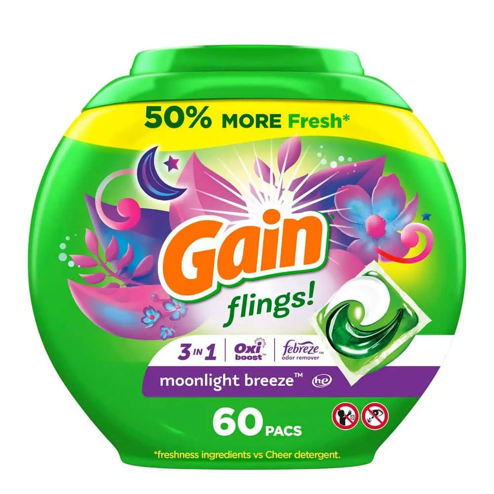 Flings Oxi Boost and Febreeze 3 in 1 HE Moonlight Breeze Scent Laundry Detergent Pods (60-Count)