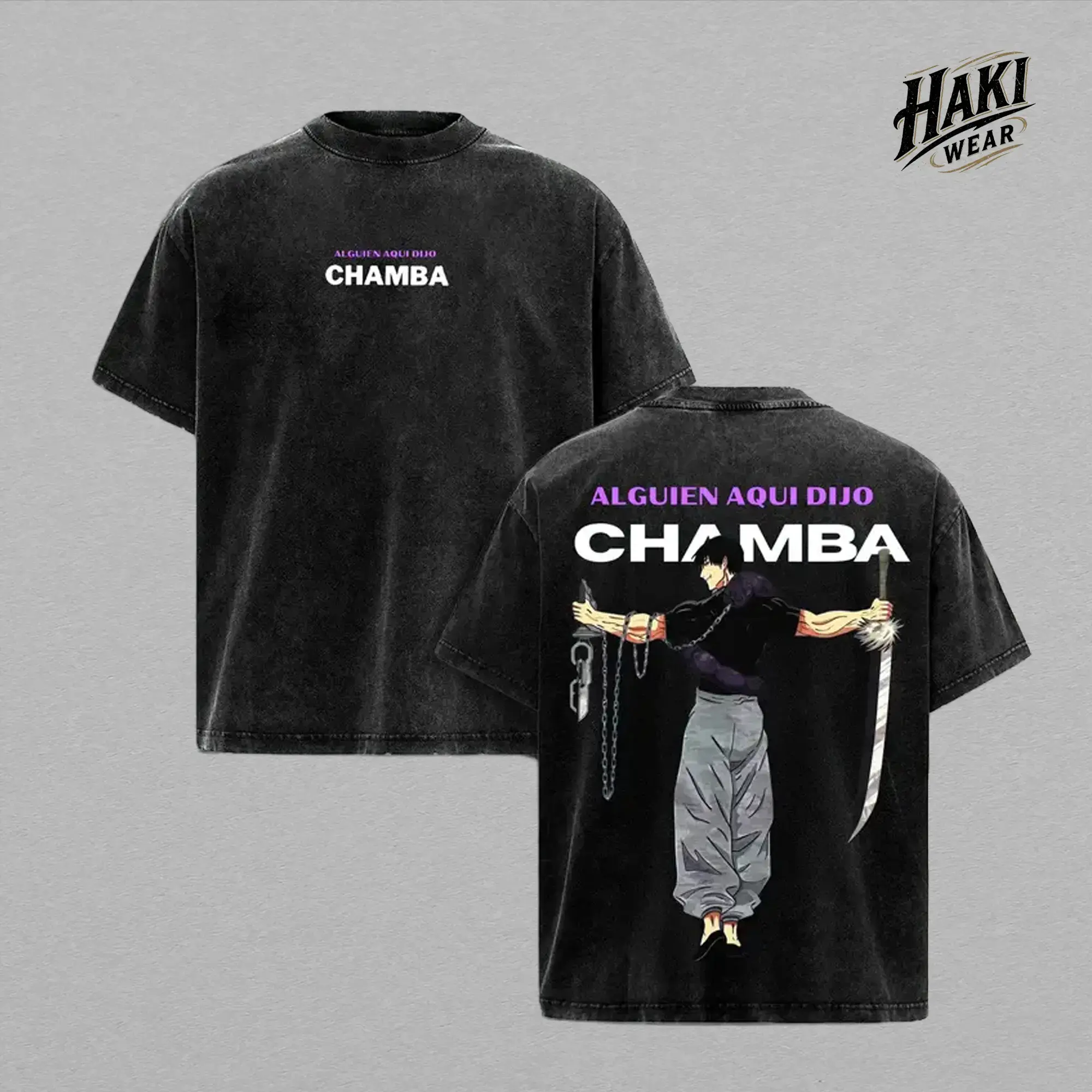 Toji Fushiguro Anime Graphic T-Shirt: Vintage Acid Wash Oversized Tee | Premium Heavyweight Cotton Streetwear for Men & Women | Retro Jujutsu Inspired Apparel | Alguien Aqui Dijo Chamba Meme Gym Pump Shirt | Y2K Trendy TikTok Fashion Clothing Gift Top