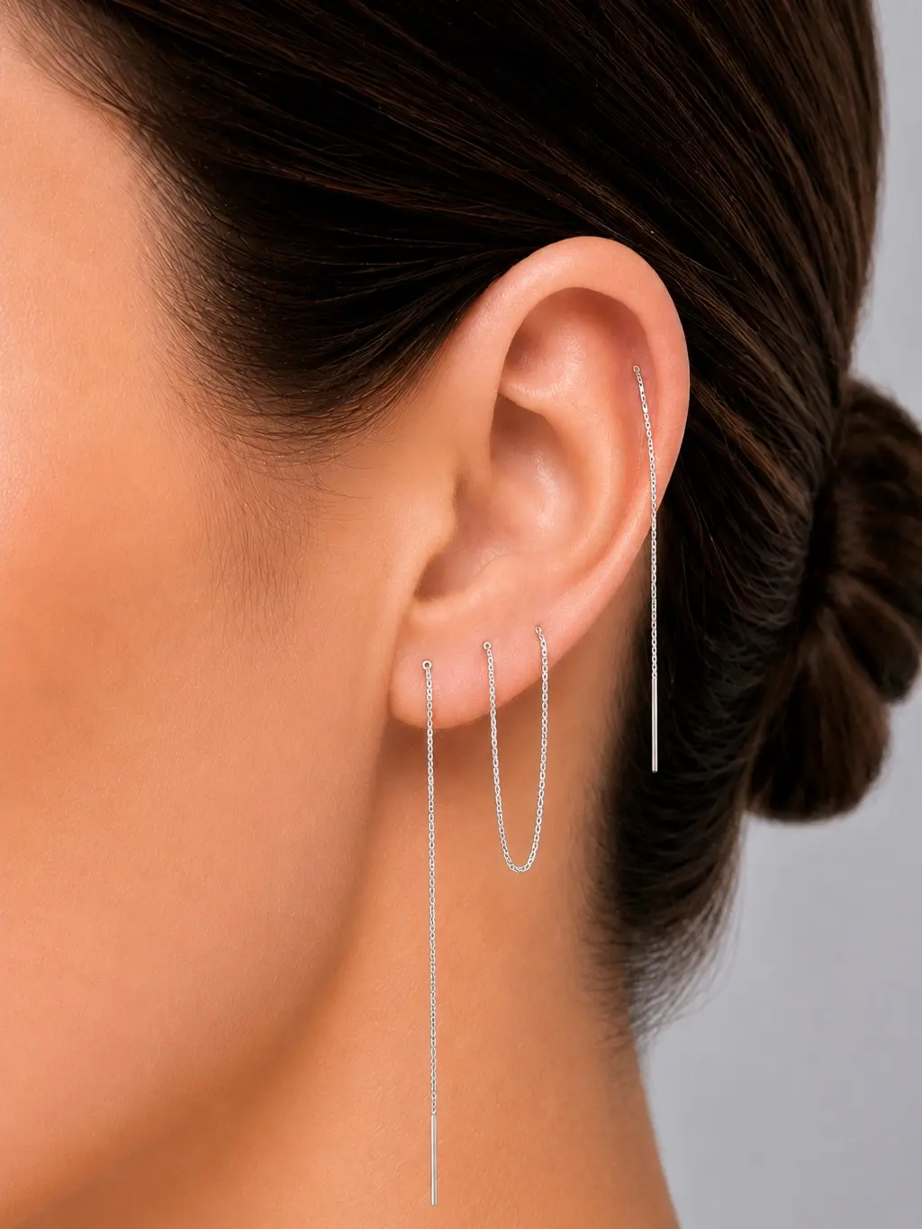 925 Sterling Silver Long Chain Threader Earrings (1 Pair)