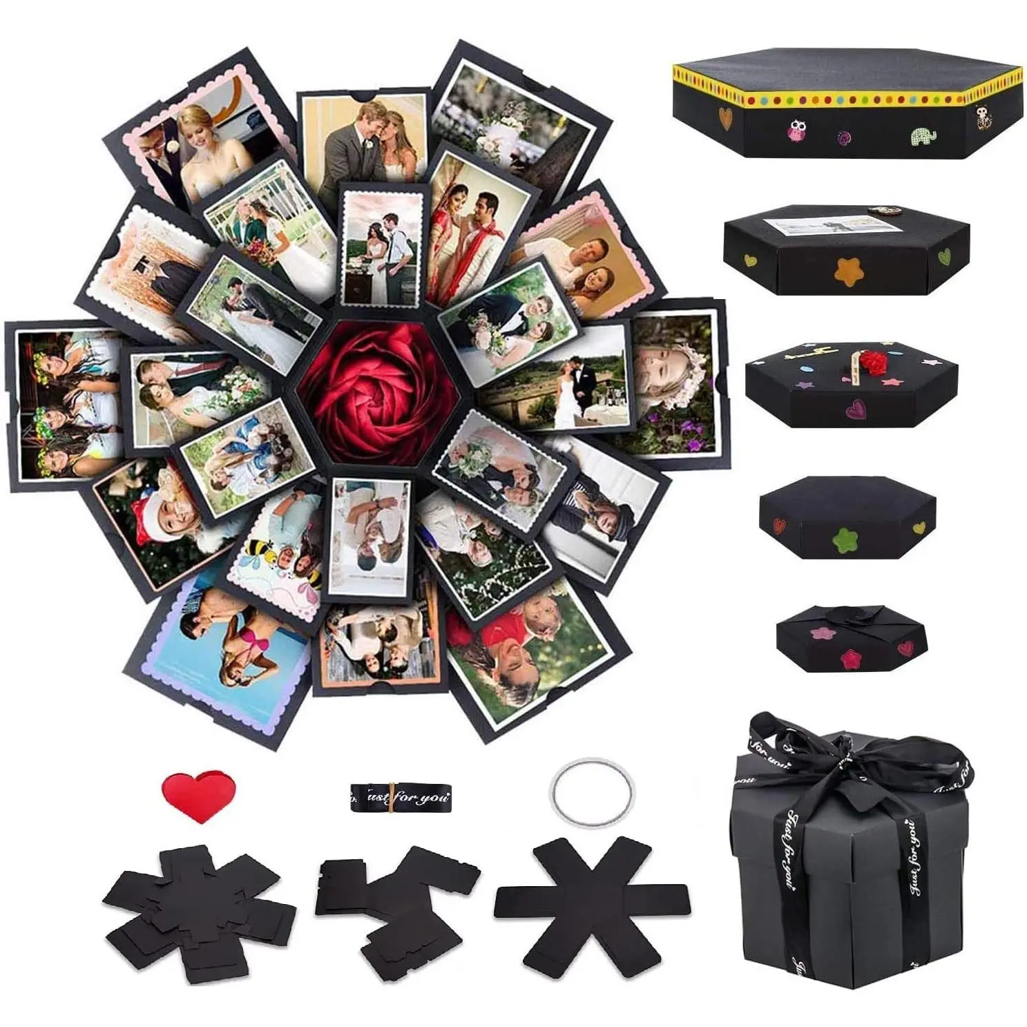 Explosion Box 6 Faces Creative  Box, 18.5 * 18.5INCH Love Memory DIY  Photo Album Scrapbook, Surprise Birthday , Wedding or Valentine's Day (Six-sided Explosion Box)