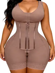 1 Count Women's Underwear Solid, Smooth Shapewear Bodysuit & Zipper Crotch, Fajas, Hook & Eye & Zipper Closure Colombian Shapewear, Butt Lifting & Tummy Control Shaper Jumpsuit, Body Shaperwear With Bra, Suitable For Daily & Gym Wear, Elegance