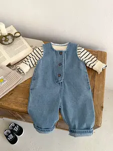 Autumn Winter Denim Vest for Babies 0-3 Years Old, Unisex Fitted Long Sleeve Top, Casual Style, Moderate Fabric Thickness, Infant Toddler Clothes, Baby Clothing
