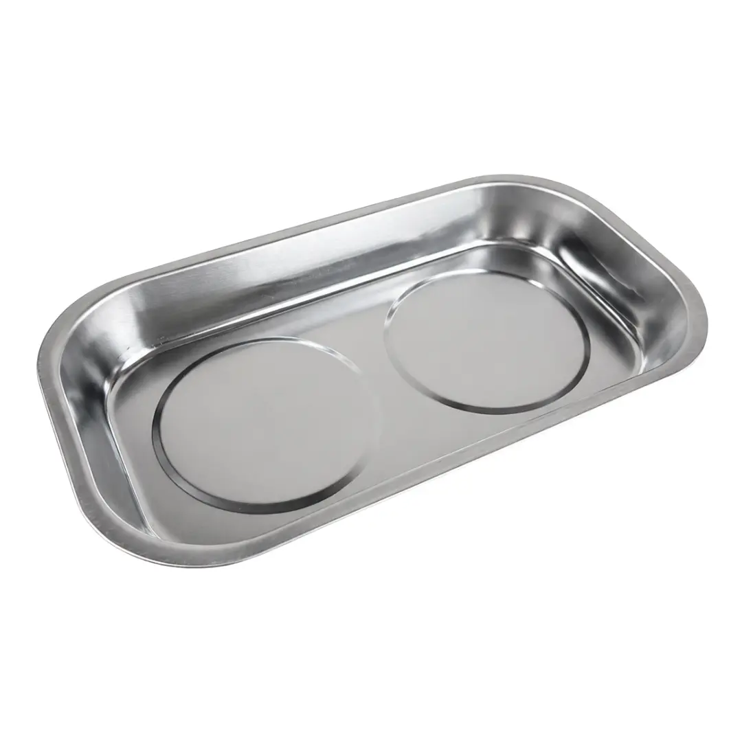 Magnetic Parts Tray – Stainless Steel Tool Tray with Dual Strong Magnets & Rubber Base, 9-3/8" x 5-3/8" – Holds Screws, Bolts & Tools for Garage, Auto Repair & Workbench