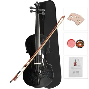 Beginner 4/4 Full Size Hand-Carved Solidwood Acoustic Violin Kit - Hard Case, Bow, Rosin, Lesson Book, Shoulder Rest (Black)