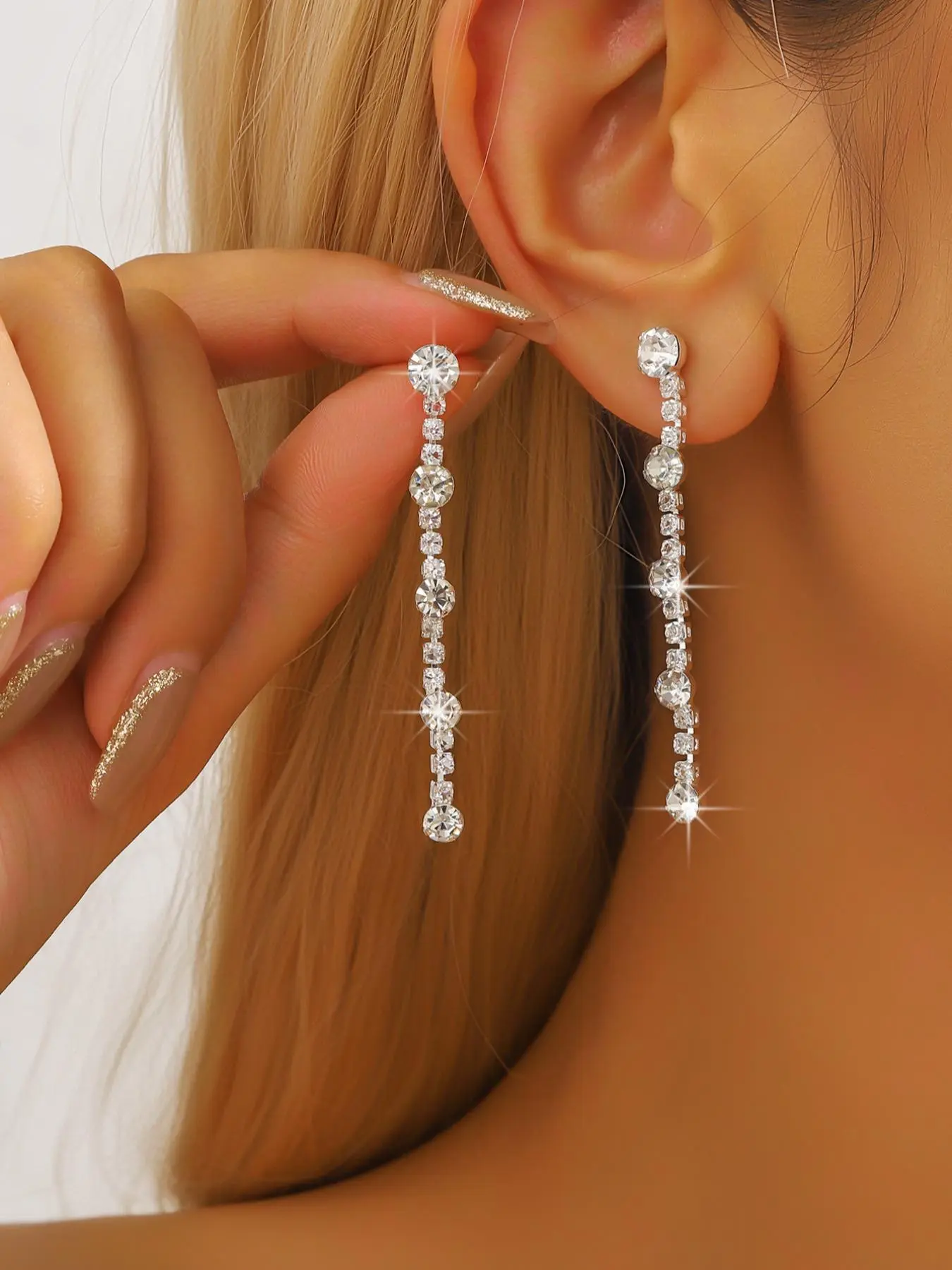 Elegant Rhinestone Decorated Dangle Earrings, Fashionable Jewelry for Women, Trendy All-match & Exquisite Jewelry for Birthday Gift, Rhinestone Decorated Bling, Dangling Earrings