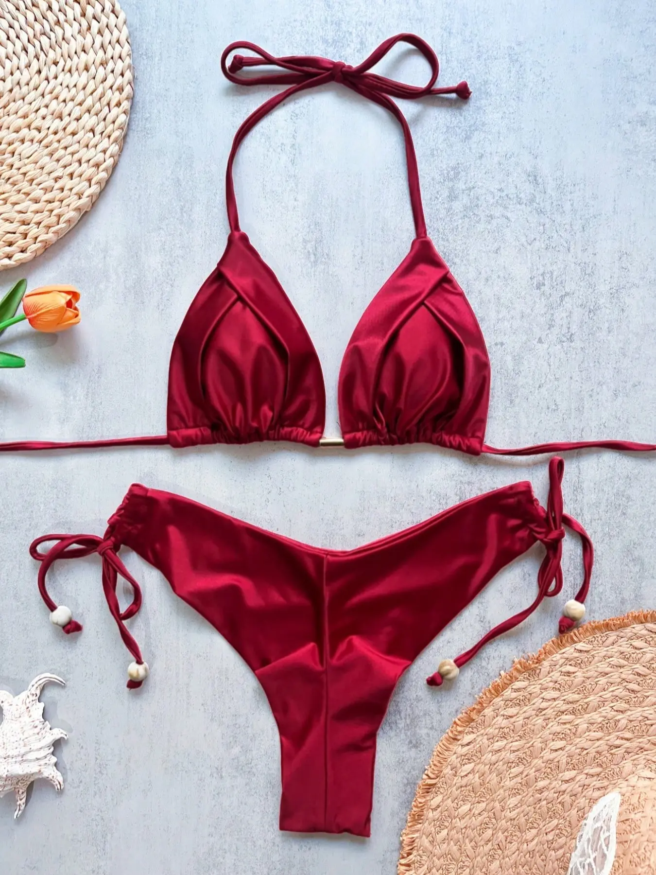 Women's Bikini Set, Sexy Fitted Two-Piece Swimsuit, Plain Design, All-Season Beachwear, Summer Swimwear, Triangle Bikini Sets, Bikini Swimsuits, Bikinis Sets