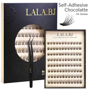 【CHOCOLATTE】 dark brown color LALA DIY Lash Extension, Natural Style, Easy Apply, Pestañas,Lash Clusters C Curl Individual Lashes,Lash Clusters Kit Thick Eyelash Extension Kit, Thin Band Cluster Lashes,10-16mm Eyelash Extension Kit Makeup Cosmetic