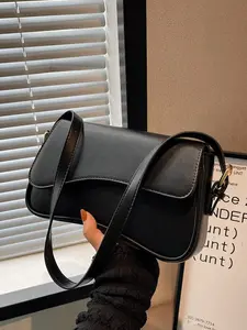 Women's Elegant Solid Color Flap Shoulder Clutch, Fashionable PU Leather Baguette Bag for Daily Life, Casual Trendy Versatile Convertible Shoulder Bag for Women & Girls, Fashion Purses, Crossbody Clutch Purse