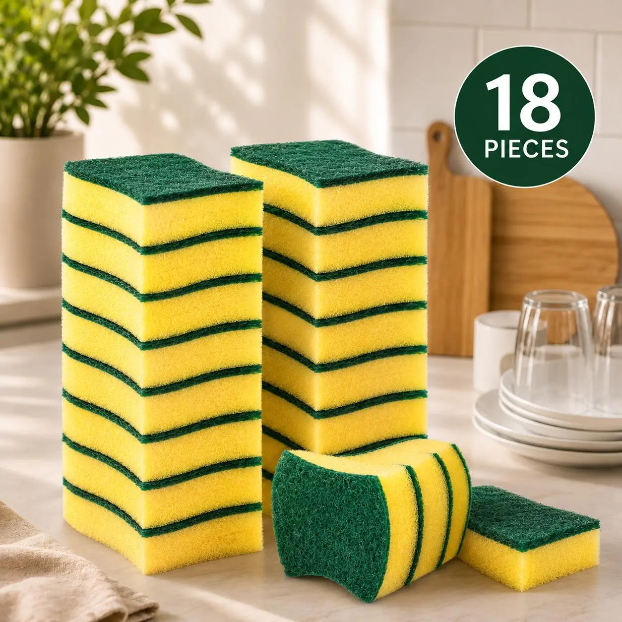 18PCS Heavy Duty Scrub Sponge - Dish Scrubber Sponge Non Scratch Double Sided Reusable Cleaning Scouring for Kitchen Dishes, Pots, Pans, Sink Bulk Household Cleaning.