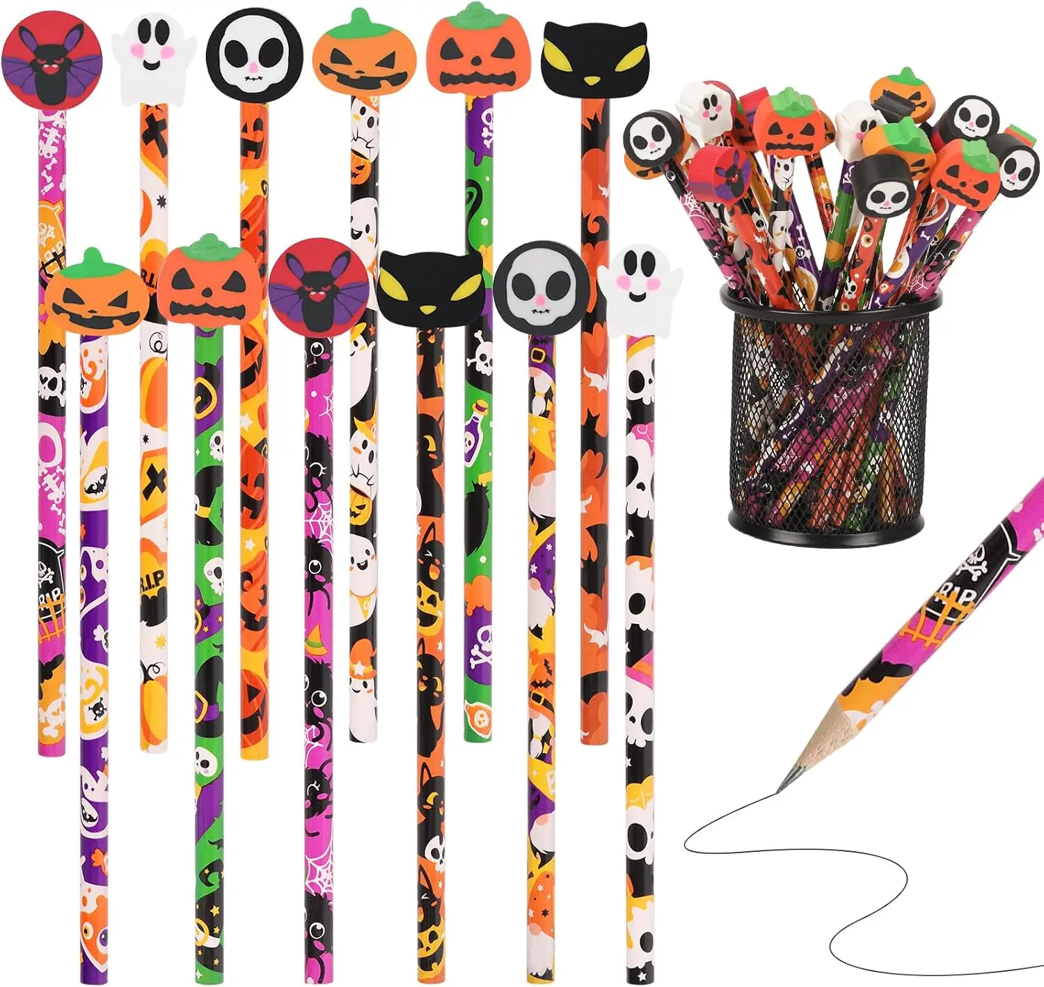 Halloween Fall Gift 30 Pcs Halloween Pencils with Erasers, Holiday Wood Pencils Bulk for Kids Assorted Fall Pencil Set for Goodies Gift Prize Party Favor Supplies Classroom Rewards Prizes Stationery Decorations