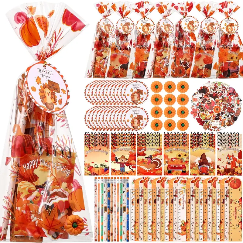 24 Sets Thanksgiving Classroom Gifts, Thanksgiving Party Favors for Students, Stationery Set Autumn Pumpkin Maple Turkey Notebook Pencil Ruler Cups Stickers Friendsgiving for Classroom Exchange Prizes School Rewards Fall Birthday Goodie Bags Stuffers